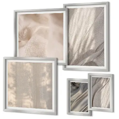 Set de tablouri decorative de perete cu prim-plan de țesături naturale în stil boho