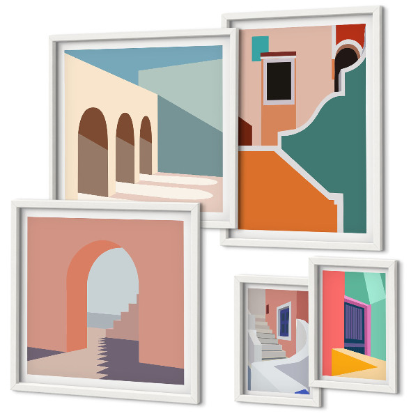 Polyptic înrămat Ilustrații colorate ale clădirilor