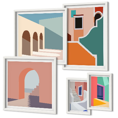 Polyptic înrămat Ilustrații colorate ale clădirilor