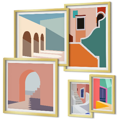 Polyptic înrămat Ilustrații colorate ale clădirilor