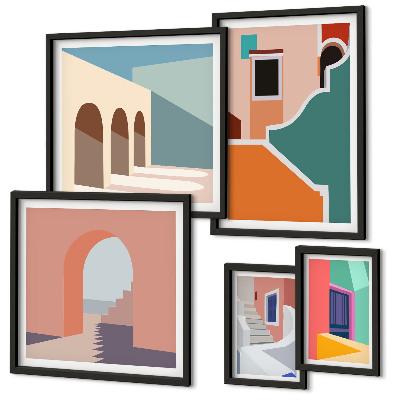 Polyptic înrămat Ilustrații colorate ale clădirilor