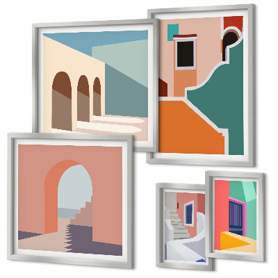 Polyptic înrămat Ilustrații colorate ale clădirilor