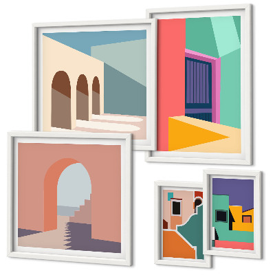 Decorațiune de perete set tablouri Ilustrații colorate ale orașului