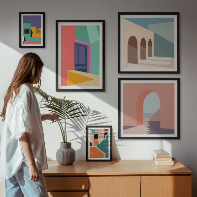 Decorațiune de perete set tablouri Ilustrații colorate ale orașului
