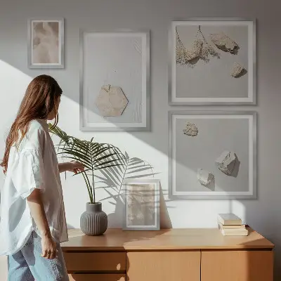 Poliptic înrămat cu texturi naturale subtile în stil boho