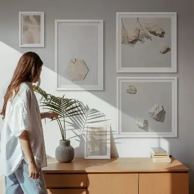 Poliptic înrămat cu texturi naturale subtile în stil boho