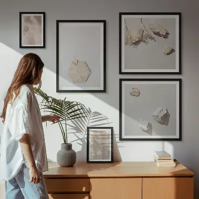 Poliptic înrămat cu texturi naturale subtile în stil boho