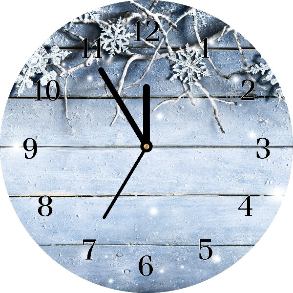 Ceas de sticlă Rundă Sărbători, fulgi de zăpadă, iarnă, îngheț