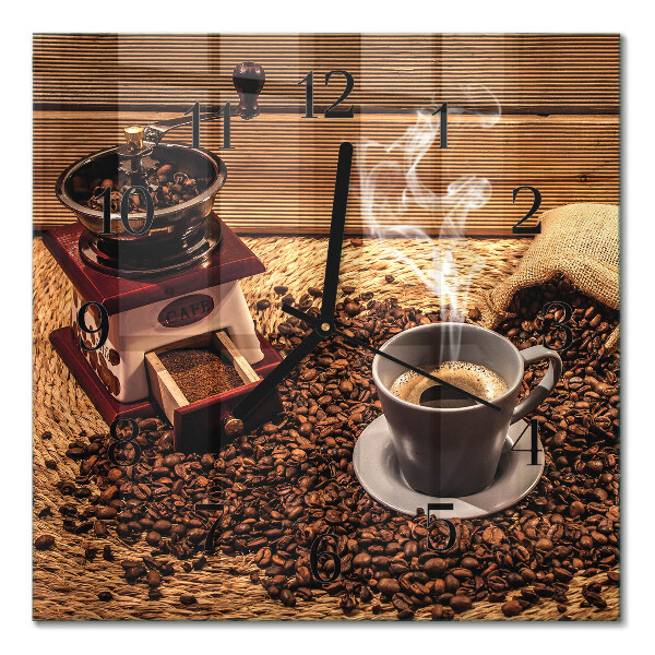 Ceas perete din sticlă pătrat boabe de cafea