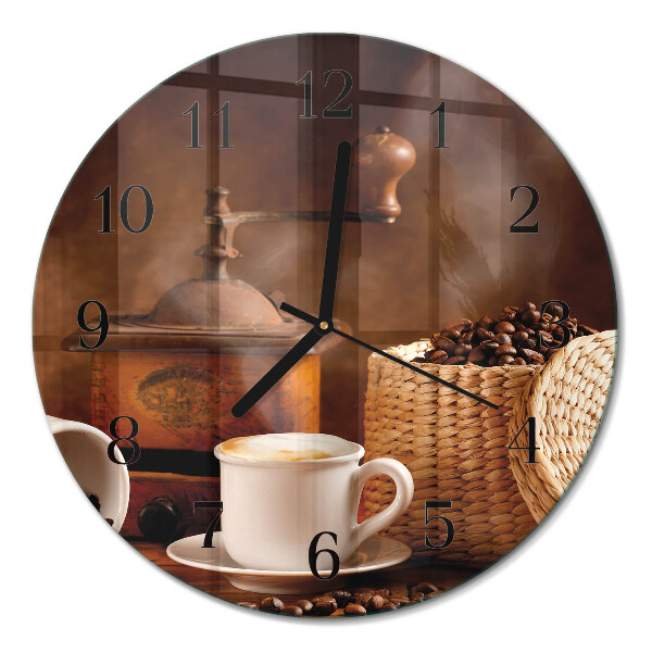 Ceas perete din sticlă rotund O ceașcă de cafea
