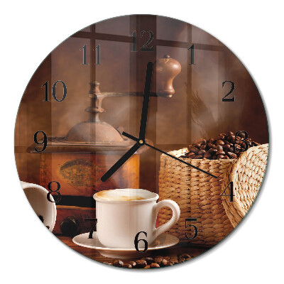 Ceas perete din sticlă rotund O ceașcă de cafea