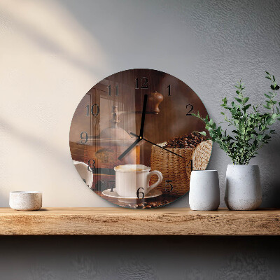 Ceas perete din sticlă rotund O ceașcă de cafea