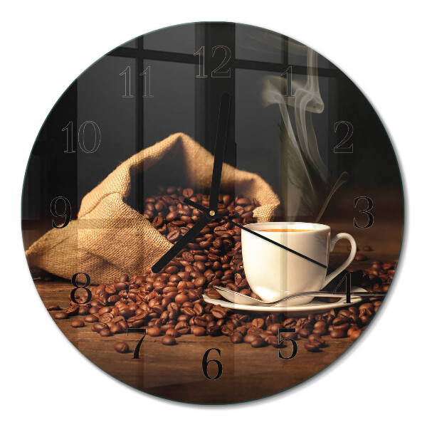 Ceas perete din sticlă rotund boabe de cafea