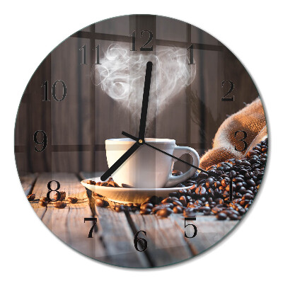 Ceas perete din sticlă rotund Dragoste pentru cafea
