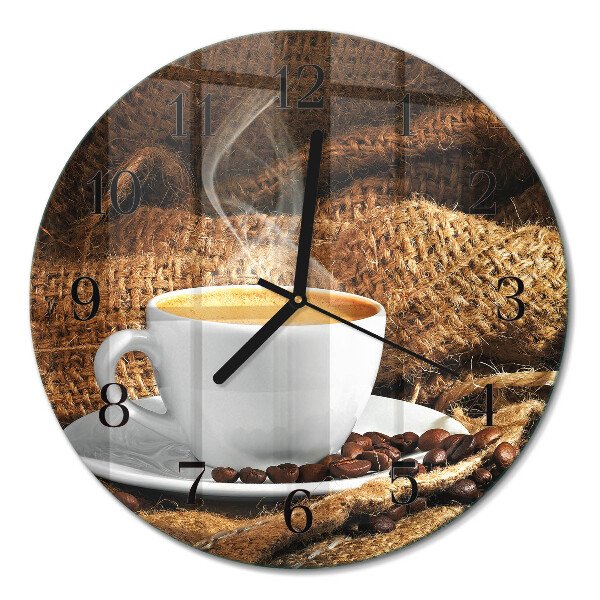 Ceas perete din sticlă rotund boabe de cafea