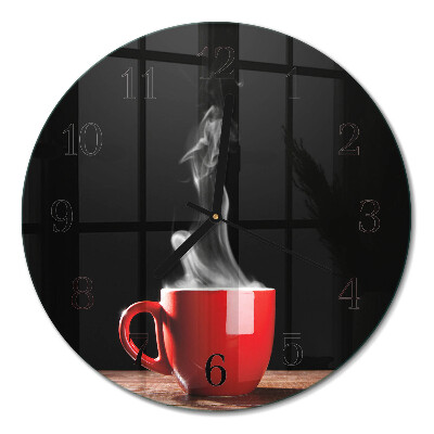 Ceas perete din sticlă rotund O ceașcă de cafea