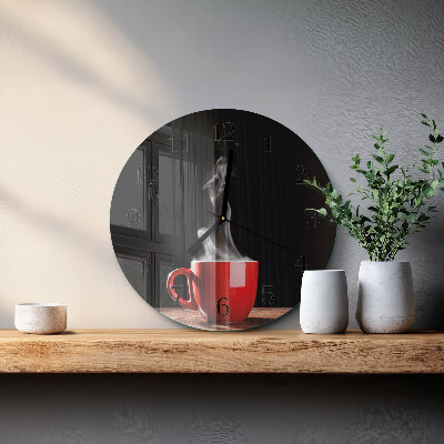 Ceas perete din sticlă rotund O ceașcă de cafea