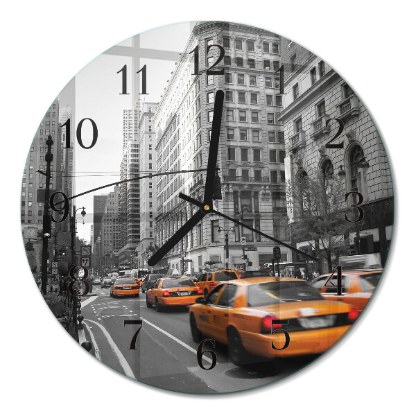 Ceas perete din sticlă rotund Taxi din New York