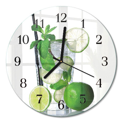Ceas perete din sticlă rotund Lime și mentă