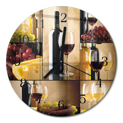 Ceas perete din sticlă rotund O sticlă de vin