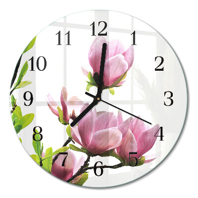 Ceas perete din sticlă rotund Floare de magnolie
