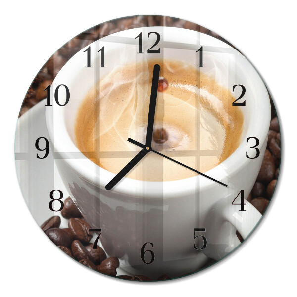 Ceas perete din sticlă rotund O ceașcă de cafea