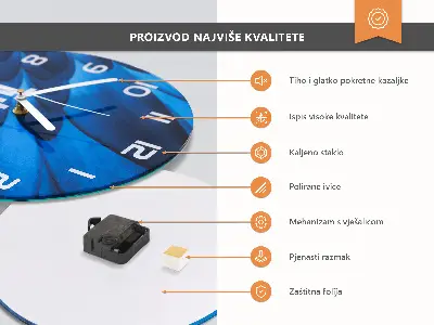 Ceas perete din sticlă rotund Abstracție