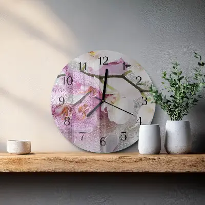 Ceas perete din sticlă rotund Orhidee
