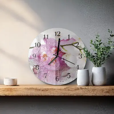 Ceas perete din sticlă rotund Orhidee