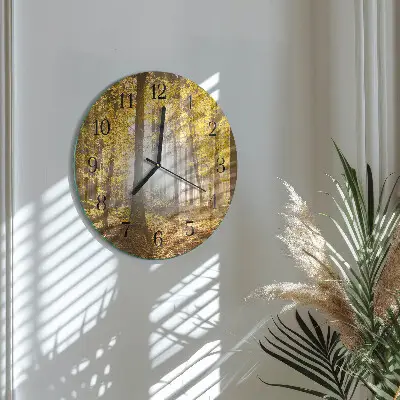 Ceas perete din sticlă rotund Toamna în pădure