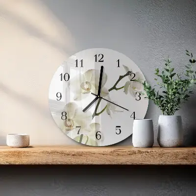 Ceas perete din sticlă rotund Orhidee