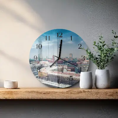Ceas perete din sticlă rotund Orașul de iarnă