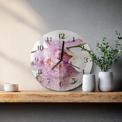 Ceas perete din sticlă rotund Orhidee