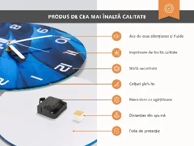 Ceas perete din sticlă rotund Orhidee