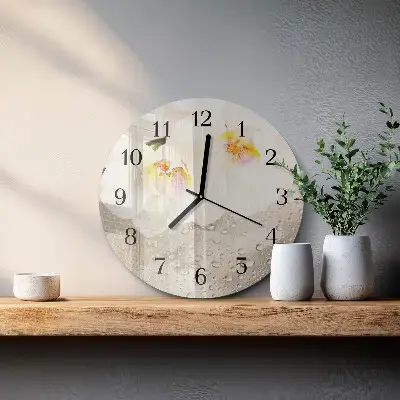 Ceas perete din sticlă rotund Orhidee