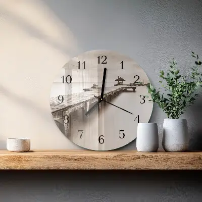 Ceas perete din sticlă rotund Pod de lemn