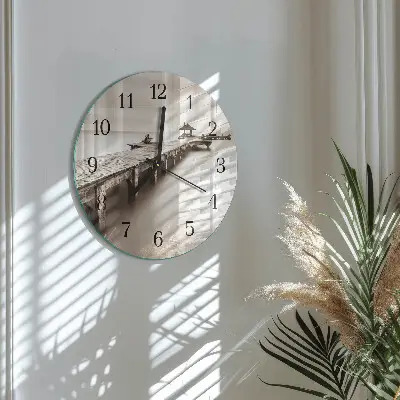 Ceas perete din sticlă rotund Pod de lemn