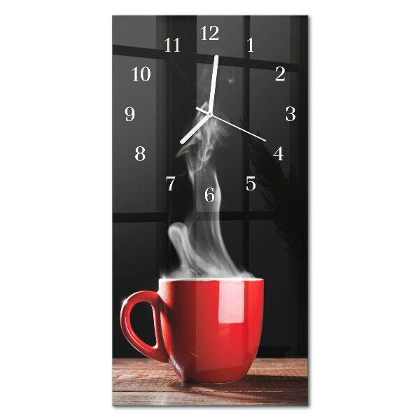 Ceas de sticlă pe perete vertical O ceașcă de cafea