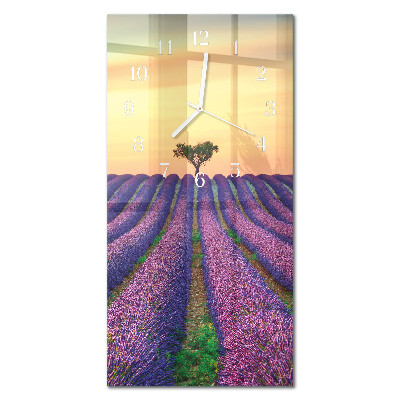 Ceas de sticlă pe perete vertical Câmp de lavandă