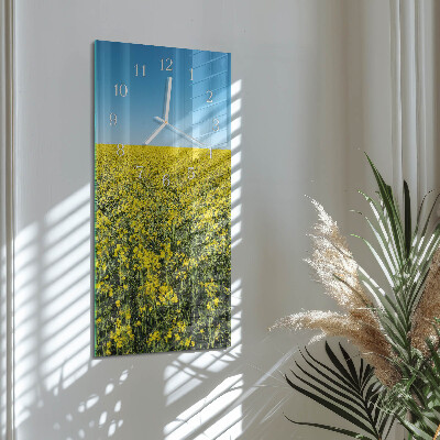 Ceas de sticlă pe perete vertical Câmp de flori