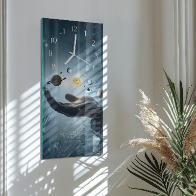 Ceas de sticlă pe perete vertical Mâna Planetei