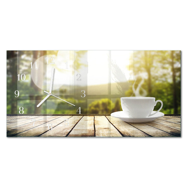 Ceas de sticlă pe perete orizontale O ceașcă de cafea