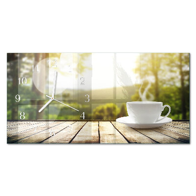 Ceas de sticlă pe perete orizontale O ceașcă de cafea