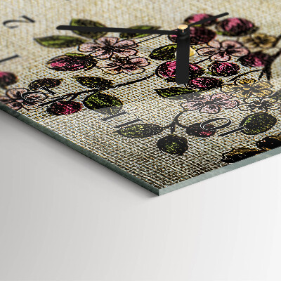 Ceas perete din sticlă dreptunghiular Model floral