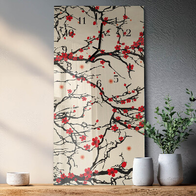 Ceas perete din sticlă dreptunghiular Model floral